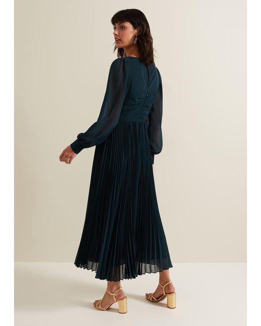 Phase Eight Blue Kindra Chiffon Pleated Midi Dress