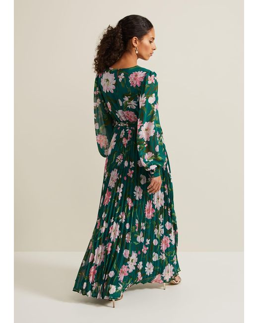 Phase Eight Green 's Petite Rosa Floral Pleat Maxi Dress
