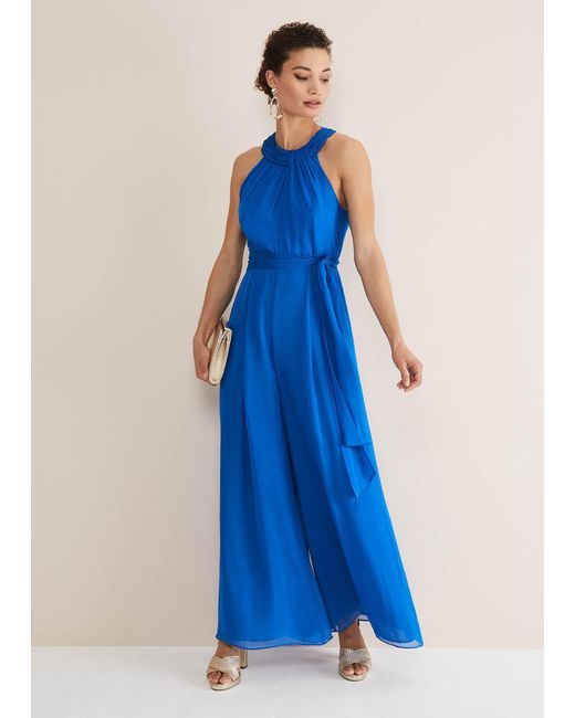 Phase Eight Blue Susanna Silk Jumpsuit