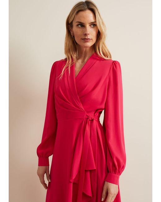 Phase Eight Red 's Philippa Long Sleeve Midi Dress