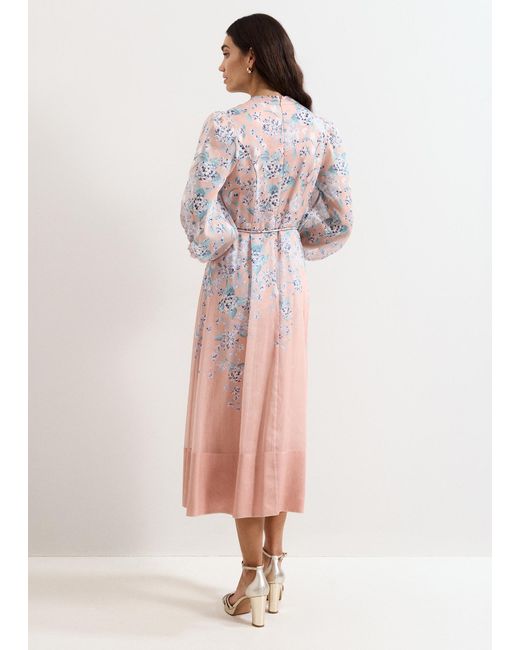 Phase Eight Pink Alison Linen Blend Floral Midi Dress
