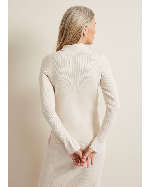 Phase Eight Natural 's Irina Ribbed Button Detail Knit Top
