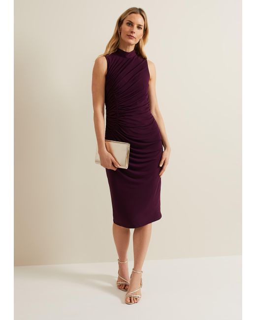 Phase Eight Purple 's Stefania Burgundy Ruched Midi Dress