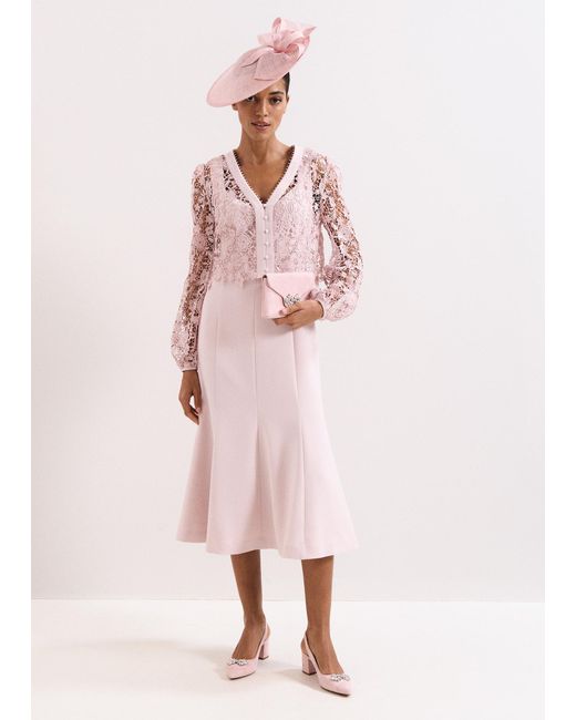 Phase Eight Pink Petite Ayumi Lace Top Midi Dress