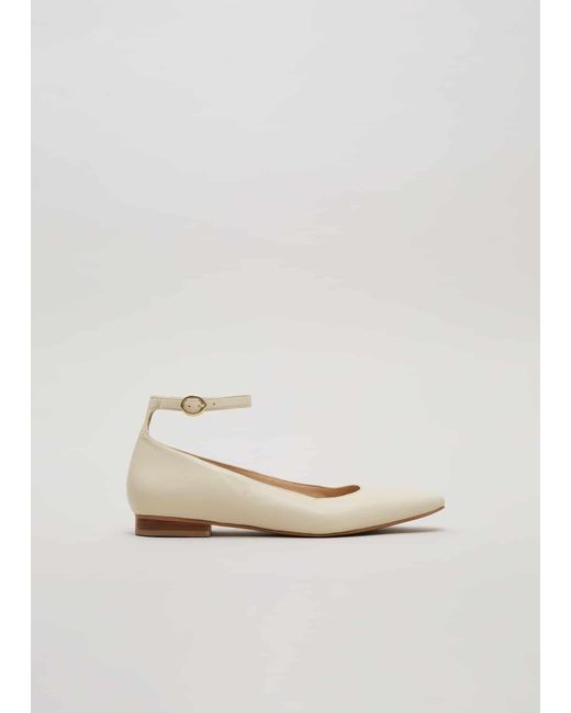Phase Eight White 's Leather Almond Toe Ankle Strap Ballerina