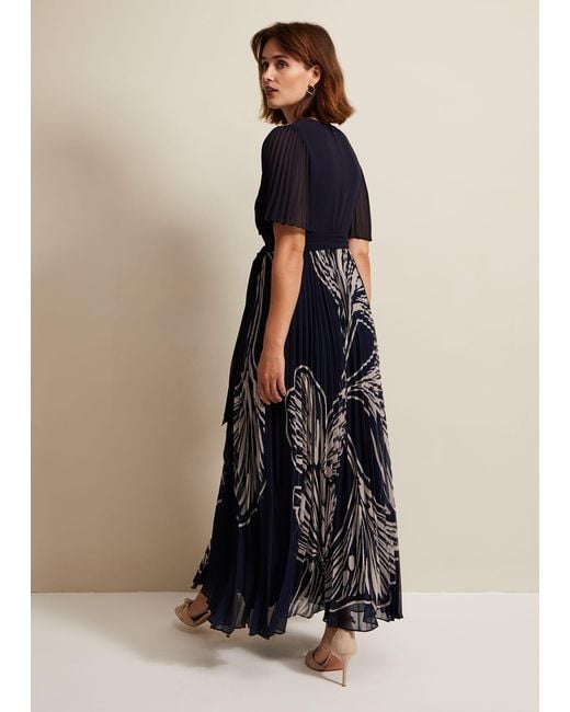 Phase Eight Blue Abigail Printed Pleat Midaxi Dress