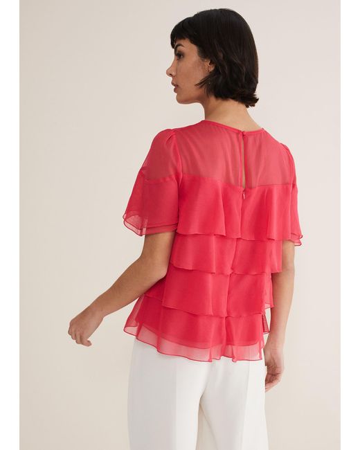 Phase Eight Red Stacey Ruffle Blouse