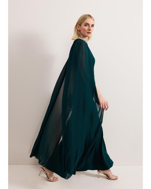 Phase Eight Blue Bridie Jewelled Cape Maxi Dress