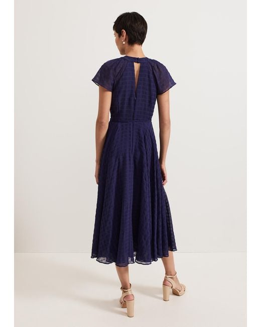 Phase Eight Blue Gwen Textured Twist Neck Dress