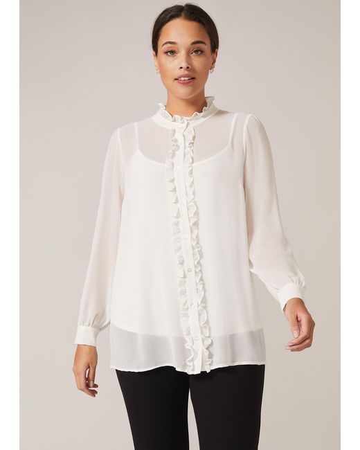 Phase Eight White Flynn Frill Blouse
