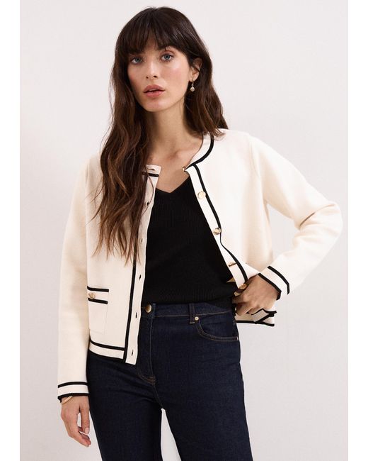 Phase Eight White Lola Tipped Knitted Jacket