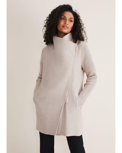 Phase Eight Natural Byanca Zip Knit Coat