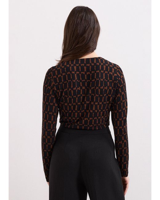 Phase Eight Black Brooke Geo Pleat Front Long Sleeve Top