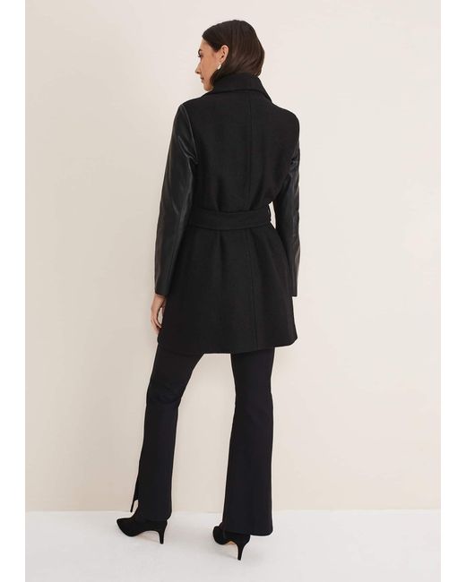 Phase Eight Black Tori Wool Contrast Sleeve Coat