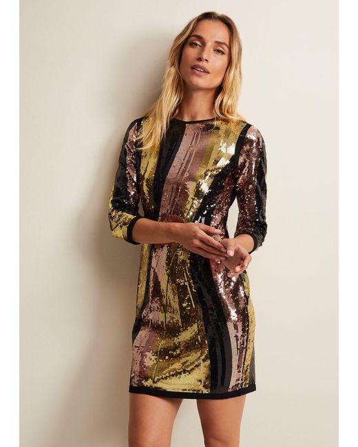 Phase Eight Natural Cassey Wave Sequin Dress