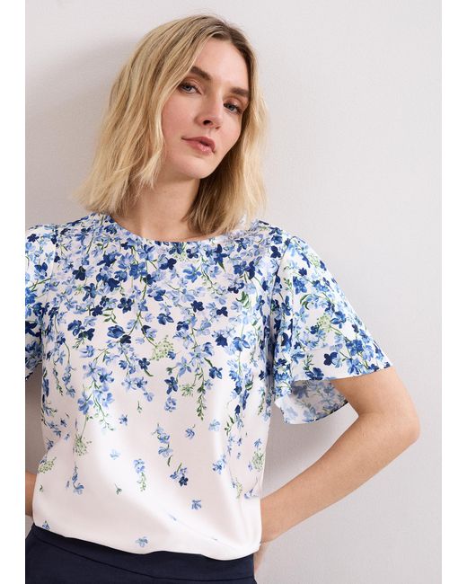 Phase Eight Blue Rowan Floral Woven Front Top