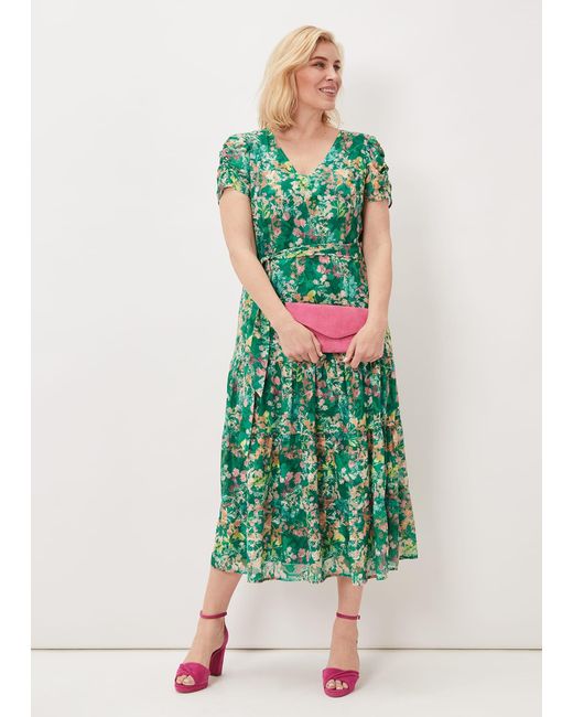 Phase Eight Green Morven Printed Tiered Dress