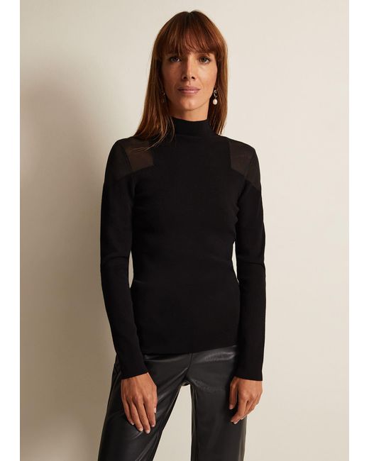 Phase Eight Black Amiee Sheer Cold Shoulder Knit Panel Top