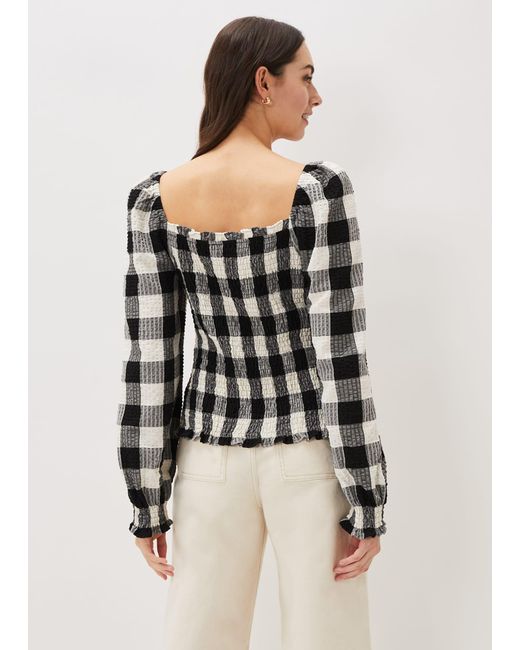Phase Eight White Esty Gingham Square Neck Blouse