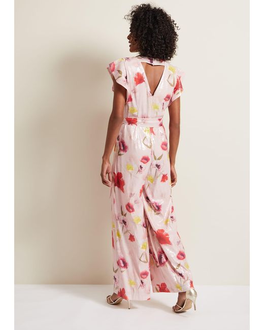 Phase Eight Pink Rhiannon Sequin Printed Jumpsuit
