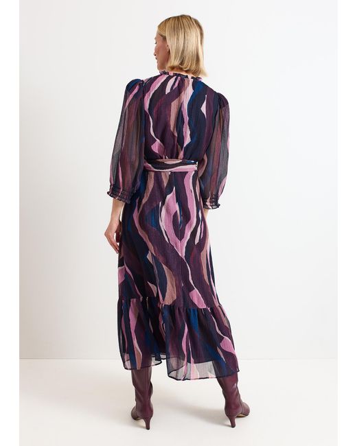 Phase Eight Blue Petite Carra Swirl Puff Sleeve Midi Dress