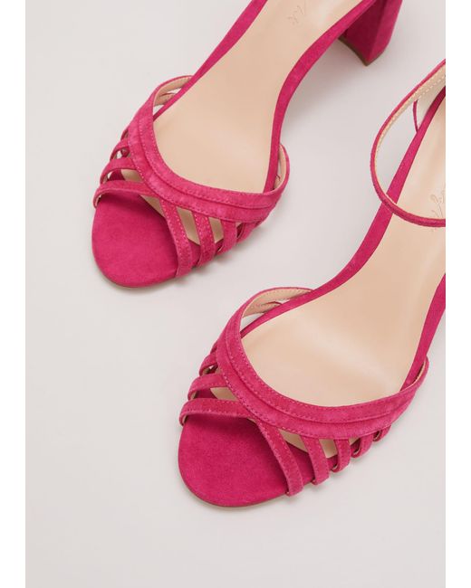 Phase Eight Pink Suede Lattice Block Heel