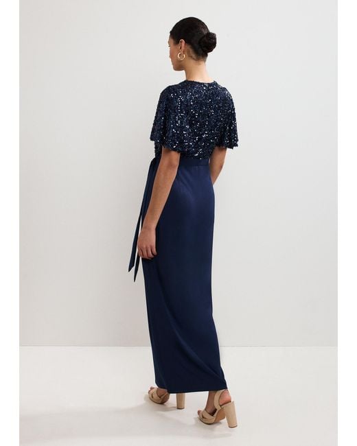 Phase Eight Blue Janessa Sequin Wrap Maxi Dress