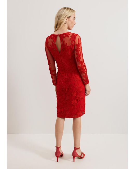 Phase Eight Red Navida Tapework Midi Dress