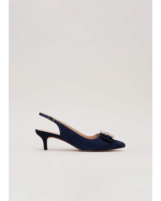 Phase Eight Blue 's Suede Embellished Kitten Heel