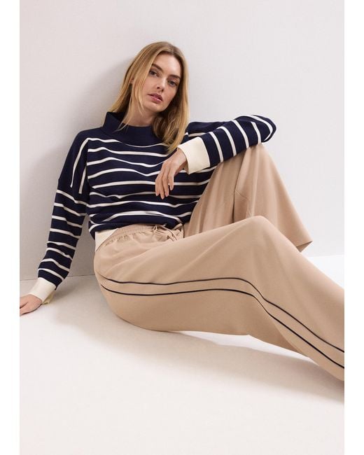 Phase Eight Blue Petite Skye Pull On Side Stripe Trousers