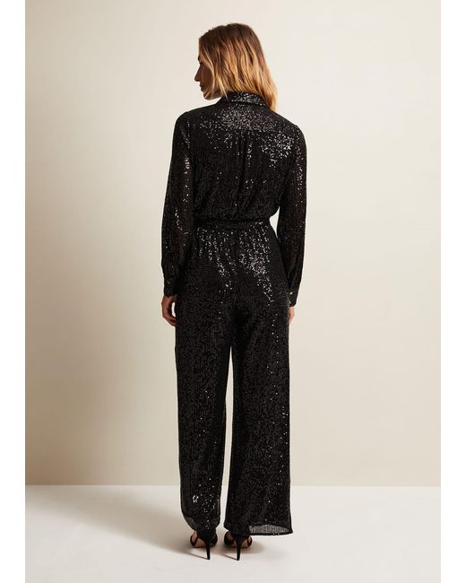 Phase Eight Black Alessandra Sequin Shirt Jumpsuit