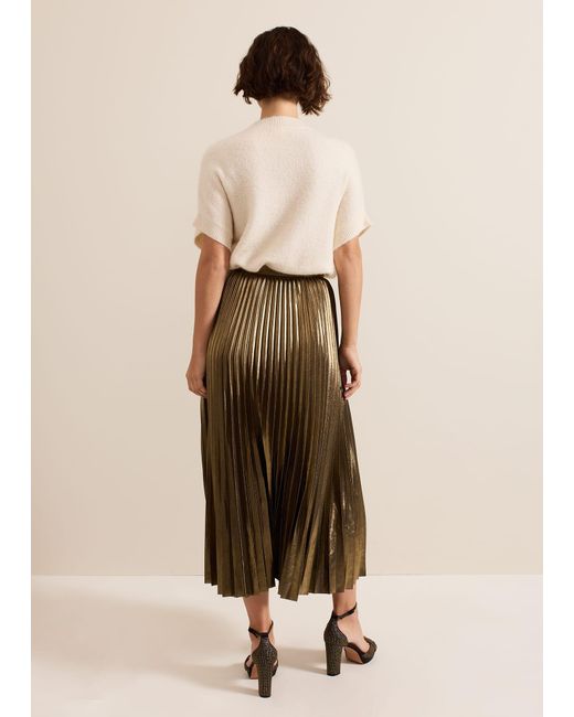 Phase Eight Natural Dhalia Foil Pleated Skirt