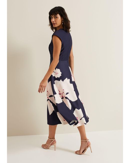 Phase Eight Blue Rakhi Scuba Fit And Flare Midi Dress