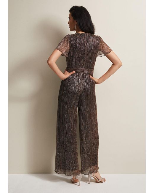 Phase Eight Brown Stella Bronze Plisse Wide Leg Jumpsuit