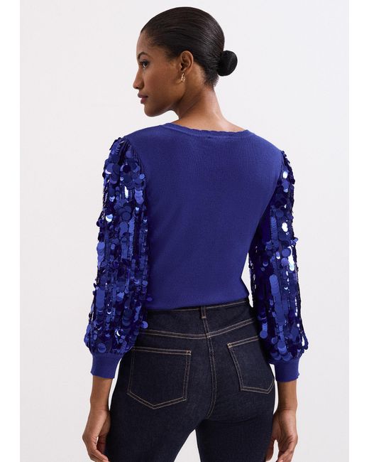 Phase Eight Blue Becky Sequin Sleeve Jumper