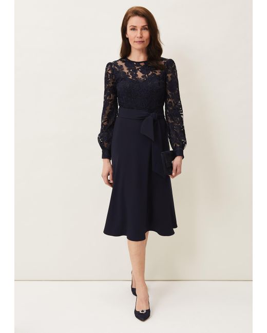 Phase Eight 's Akira Lace Dress in Navy 