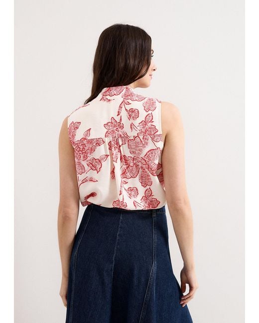 Phase Eight Red Junie Floral Sleeveless Pussybow Blouse