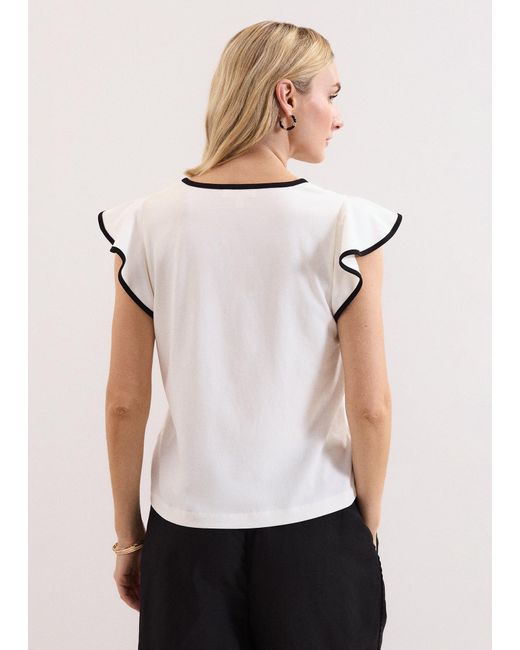 Phase Eight Natural Fleur Angel Sleeve Piping Detail Top