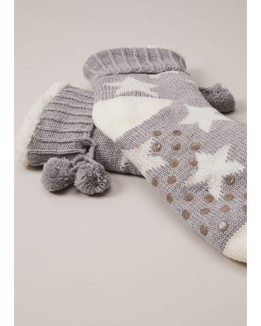 Phase Eight Gray Knitted Star Slipper Socks