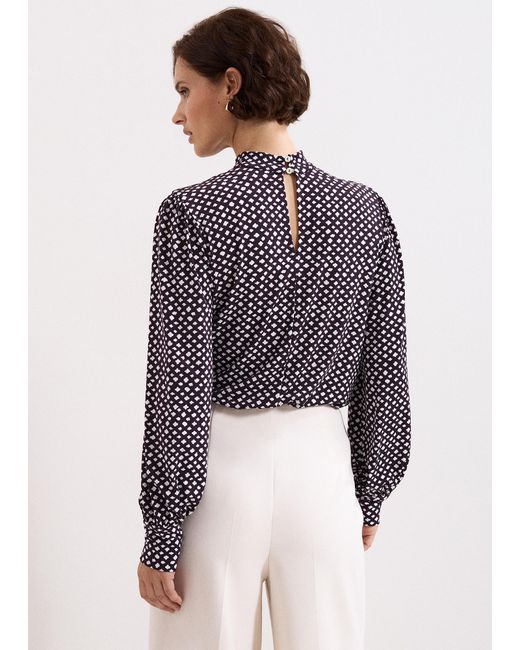 Phase Eight Gray Petite Esme High Neck Printed Top