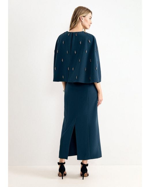Phase Eight Blue Michelle Jewelled Cape Maxi Dress