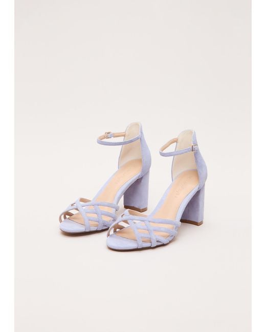 Phase Eight White Suede Strappy High Block Sandals
