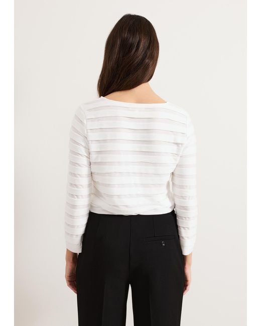 Phase Eight White Indy Stripe Frill Texture Top