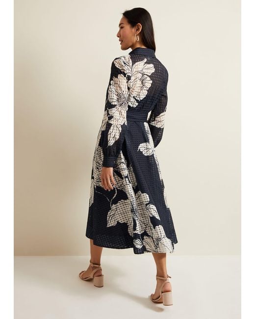 Phase Eight Blue 's Natalie Navy Floral Shirt Midi Dress