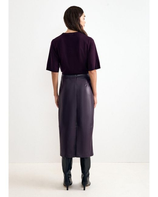 Phase Eight Blue Melissa Grape Pu Pencil Midi Skirt