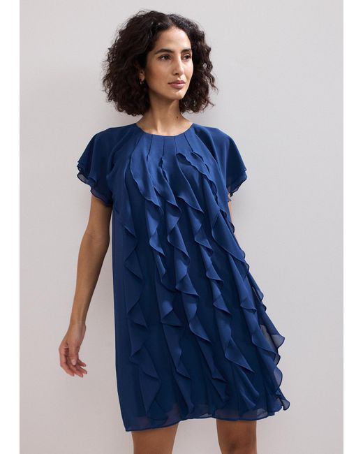 Phase Eight Blue Claudette Frill Mini Dress
