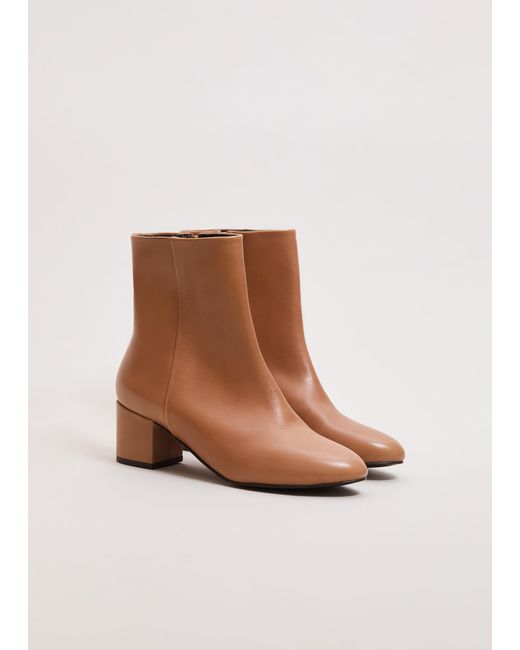 Phase Eight White Leather Block Heel Ankle Boot