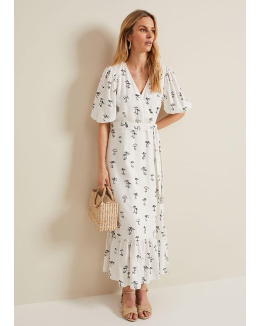 Phase Eight Natural Nelly Linen Wrap Midi Dress