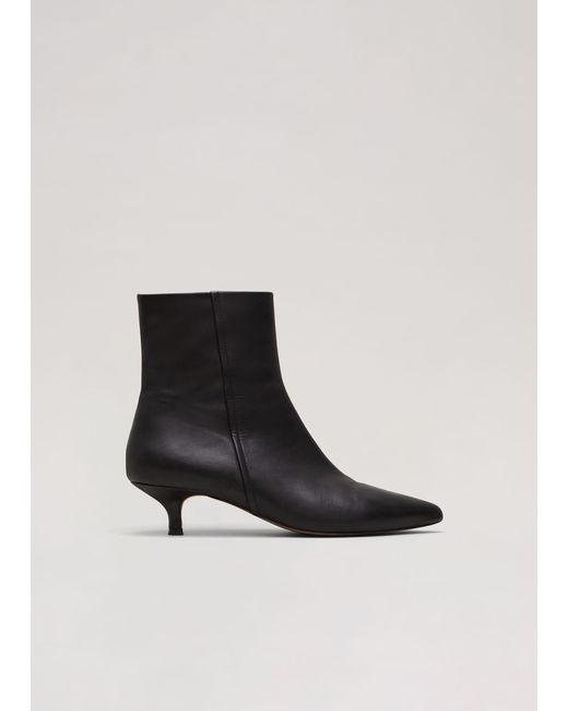 Phase Eight Black Leather Kitten Heel Boot