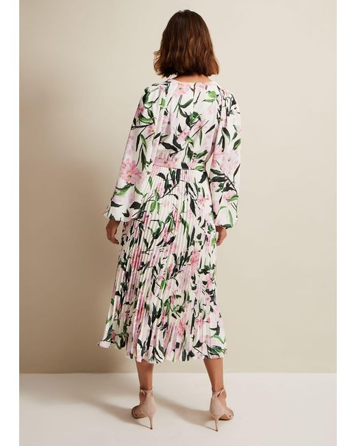 Phase Eight White 's Penny Floral Pleat Midi Dress